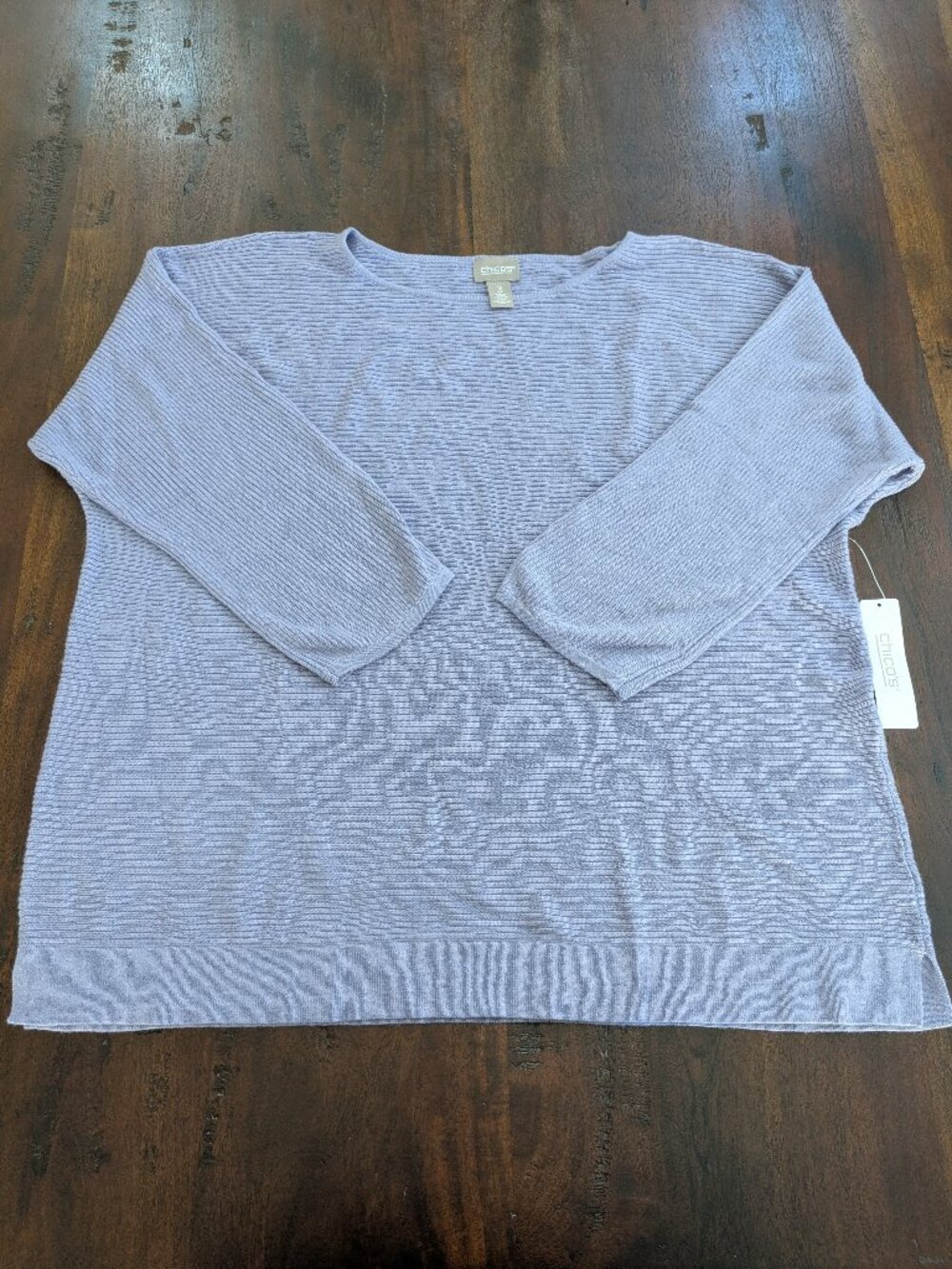 NWT Chico’s Touch of Cashmere Ribbed Boat Neck Pullover Perpetual Purple (Size 3